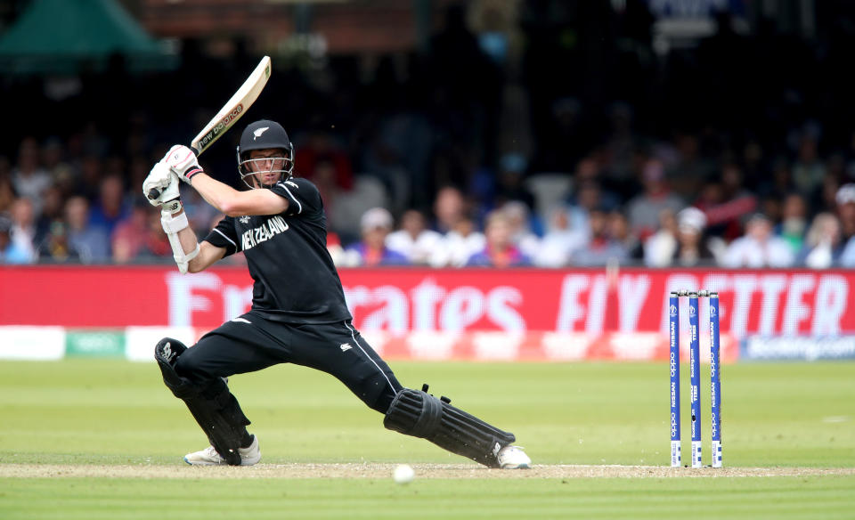 New Zealand's Mitchell Santner in batting action during the ICC World Cup Final at Lord's, London.