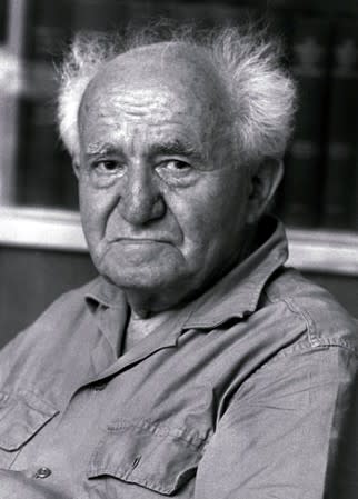 FILE PHOTO: David Ben Gurion, Israel's founding father, sits in his Jerusalem offices May 14, 1968 as a parliamentarian in the Knesset twenty years after declaring the state of Israel on May 14, 1948.