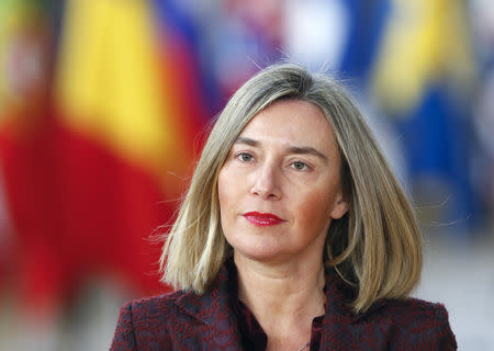 FILE PHOTO: European Union High Representative for Foreign Affairs and Security Policy Federica Mogherini arrives at a European Union leaders summit in Brussels, Belgium, March 22, 2018. REUTERS/Francois Lenoir/File Photo