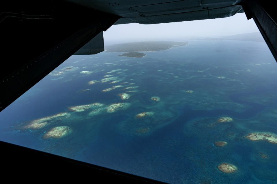 A VM-22 Osprey from Toussaint Louverture International Airport, Saturday, Aug. 28, 2021, flies over Haiti. The VMM-266, "Fighting Griffins," from Marine Corps Air Station New River, from Jacksonville, N.C., are flying in support of Joint Task Force Haiti after a 7.2 magnitude earthquake on Aug. 22, caused heavy damage to the country. (AP Photo/Alex Brandon)