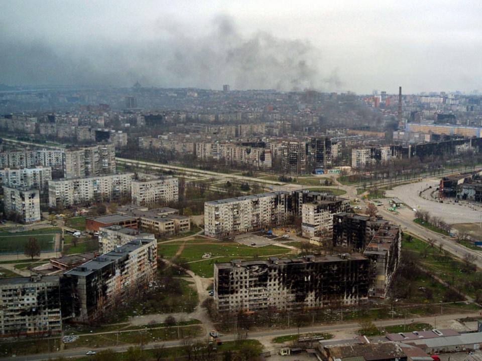 The city of Mariupol pictured during Russia’s onslaught, days after Konstantin Ivaschenko assumed the mayoralty (Andrey Borodulin/AFP via Getty Images)