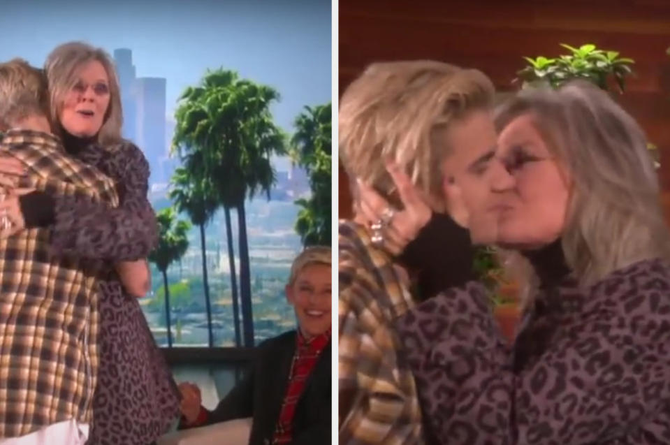 Diane Keaton hugs and kisses Justin Bieber on "The Ellen DeGeneres Show"