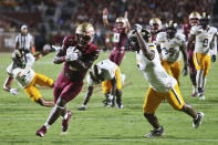 Florida State running back Trey Benson (3) runs for a touchdown in the first quarter of an NCAA college football game against Southern Mississippi, Saturday, Sept. 9, 2023, in Tallahassee, Fla. (AP Photo/Phil Sears)