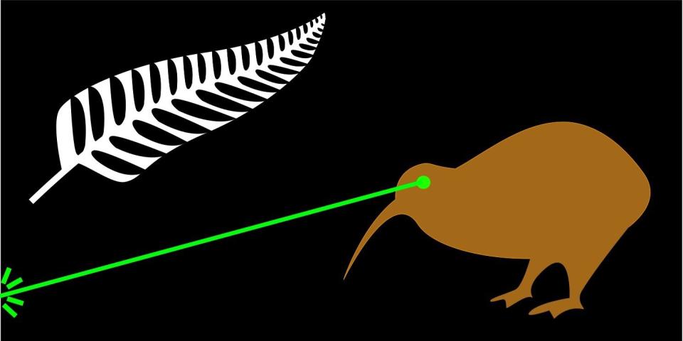 <blockquote>The laser beam projects a powerful image of New Zealand. I believe my design is so powerful it does not need to be discussed.</blockquote>  Designed by: James Gray from Auckland  