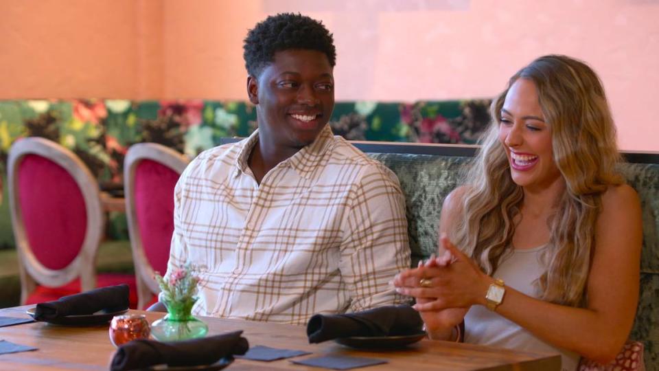 “The Ultimatum: Marry or Move On” cast Treyvon Brunson, Ryann McCracken at Figo36 in episode 205 of The Ultimatum: Marry or Move On. Cr. Courtesy of Netflix © 2023