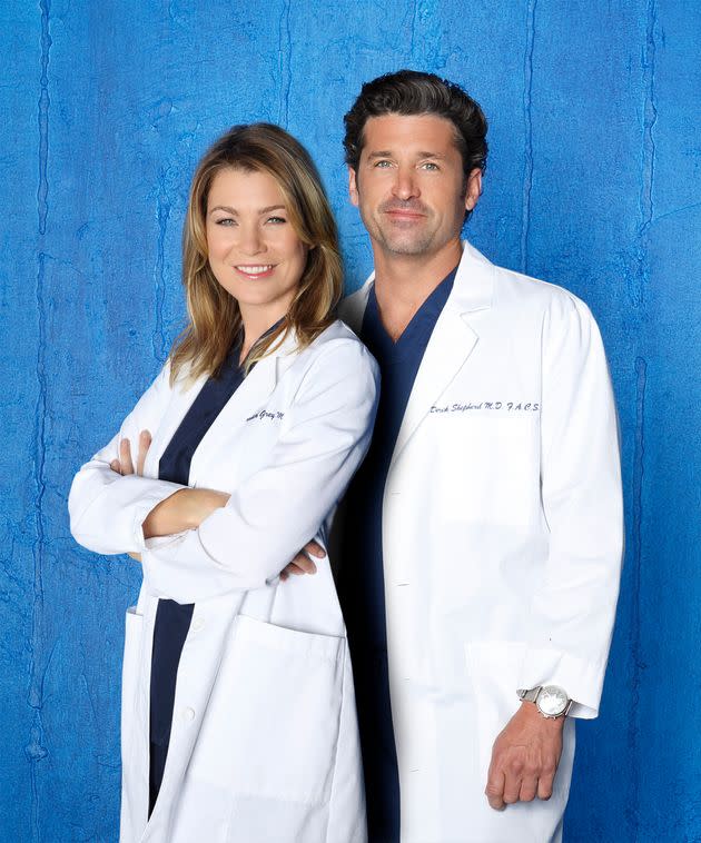 Ellen Pompeo as Dr. Meredith Grey and Patrick Dempsey as Dr. Derek Shepherd, aka McDreamy, on 