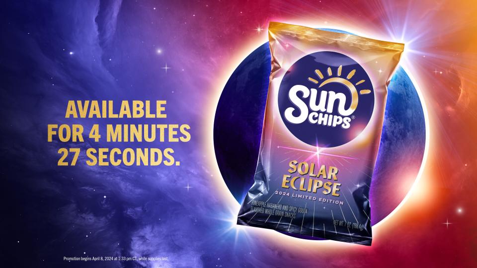 SunChips Solar Eclipse Limited-Edition Pineapple Habanero and Black Bean Spicy Gouda chips will be given away on April 8 beginning at 2:33 p.m. ET at SunChipsSolarEclipse.com.