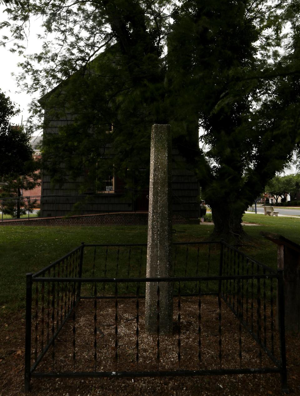 A whipping post stands outside the Old Courthouse in Georgetown, Delaware.