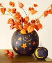 <p>Strategically scratch off a coat of spray paint to reverse the classic color combination. You can even turn them into vases and place flowers in them.</p><p>Get the tutorial at <em><a href="https://www.goodhousekeeping.com/holidays/halloween-ideas/g1714/no-carve-pumpkin-decorating/?slide=55" rel="nofollow noopener" target="_blank" data-ylk="slk:Good Housekeeping;elm:context_link;itc:0;sec:content-canvas" class="link ">Good Housekeeping</a></em></p>