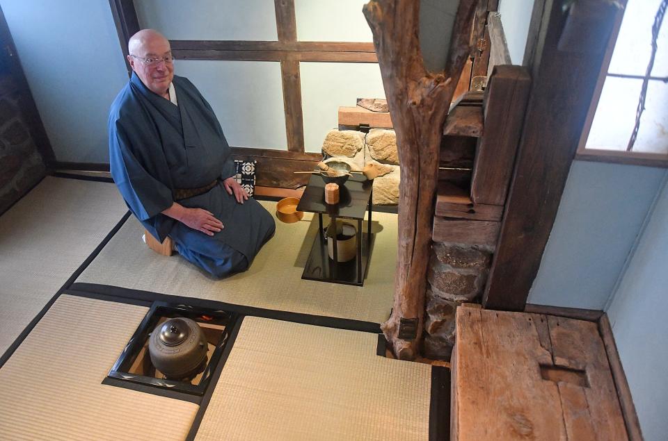 Drew Hanson, owner of Boukakuan Tea House and Garden in Columbus, N.J., demonstrates a traditional Japanese tea ceremony that has an approximately 450-year history. The session includes a demonstration and instruction on the traditional tea ceremony, a walk through the garden, a purification ritual and a brief lecture on the history and development of the ceremony.