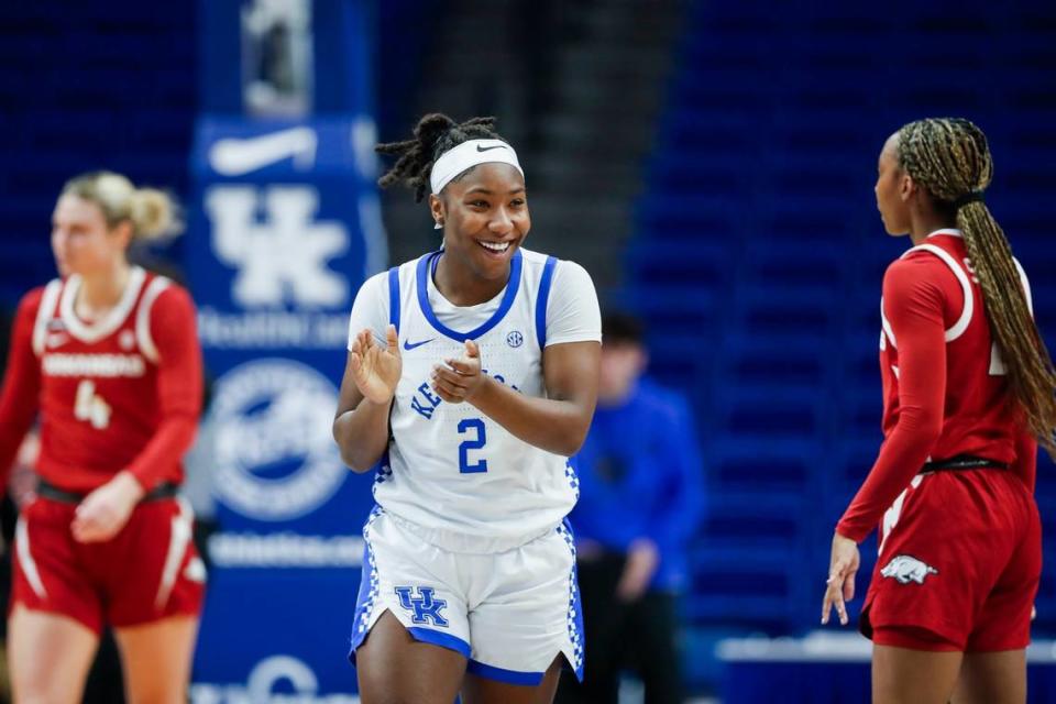 Kentucky sophomore Saniah Tyler is averaging 9.5 points in 27.4 minutes per game this season after playing only 25 minutes total as a freshman. She has started 10 of UK’s 18 games and leads the team in made three-pointers.