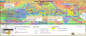 Wallbridge’s Detour-Fenelon Gold Trend land package and 2023 priority exploration target areas.