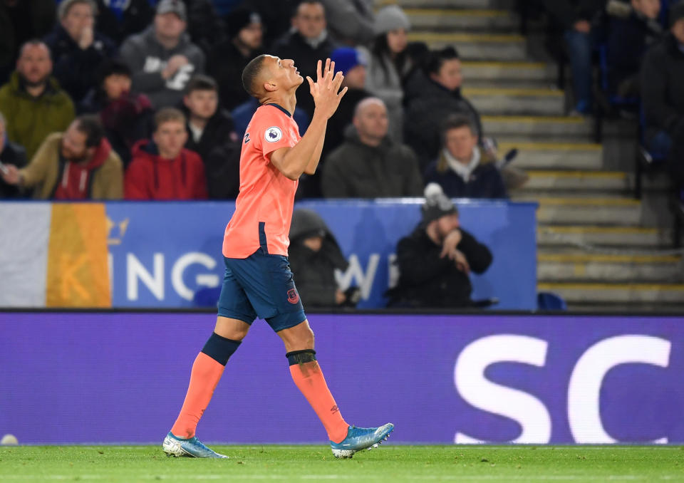 Richarlison of Everton celebrates after he scores his sides first goal. (Credit: Getty Images)