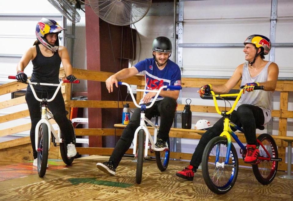 From left, Freestyle BMX riders Nikita Ducarroz, Justin Dowell, and Daniel Dhers all prepared for the sport’s Olympic debut at the Daniel Dhers Action Sports Complex in Holly Springs.