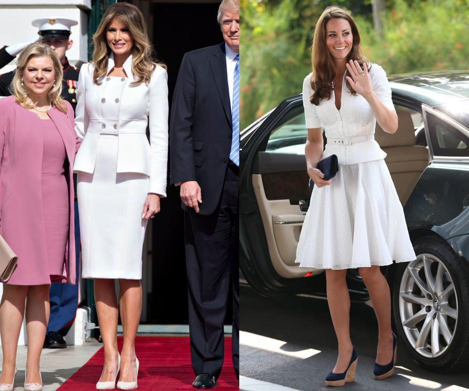 Melania Trump in Michael Kors; Kate Middleton in Alexander McQueen