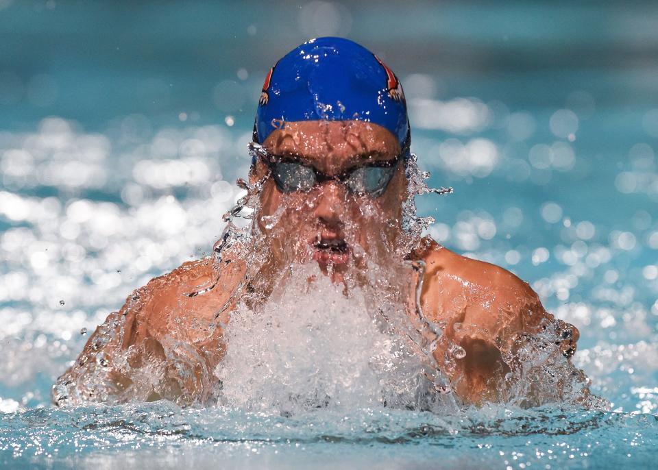 King's Academy Alyssa Bozzuto competes in the girls 100 Yard Breaststroke during the 2022 Florida High School Athletic Association Class 1A Swimming and Diving State Championships on Friday, Nov. 18, 2022, at Sailfish Splash Waterpark in Stuart.