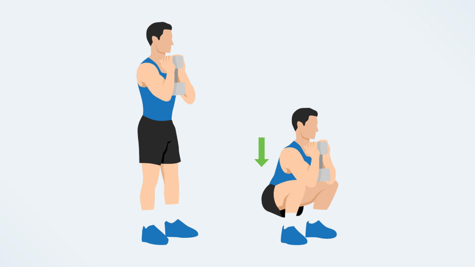 an illustration of a man doing a goblet squat