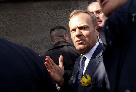 Donald Tusk, the President of the European Council, arrives at the central train station in Warsaw, Poland April 19, 2017. REUTERS/Kacper Pempel