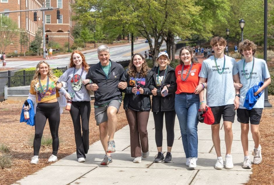 Abby Cushing, third from right, is chairing the walk on the UGA campus Sunday to bring awareness to the problem of suicide.