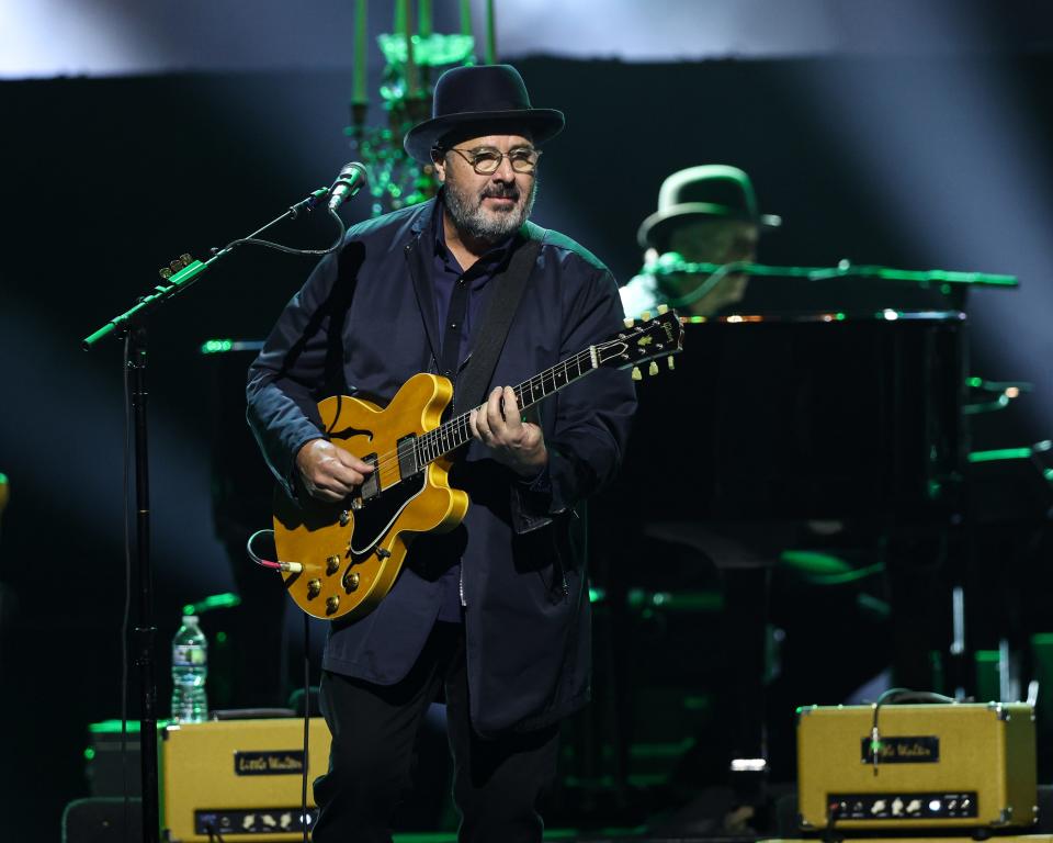 The Eagles' Vince Gill sings and plays guitar in 2022 at Wells Fargo Arena in Des Moines.