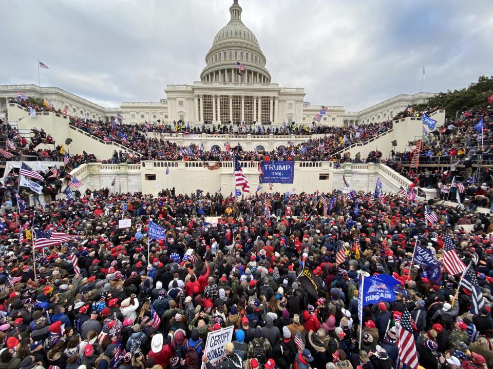 Trump supporters gather outside the Capitol on Jan. 06, 2021.