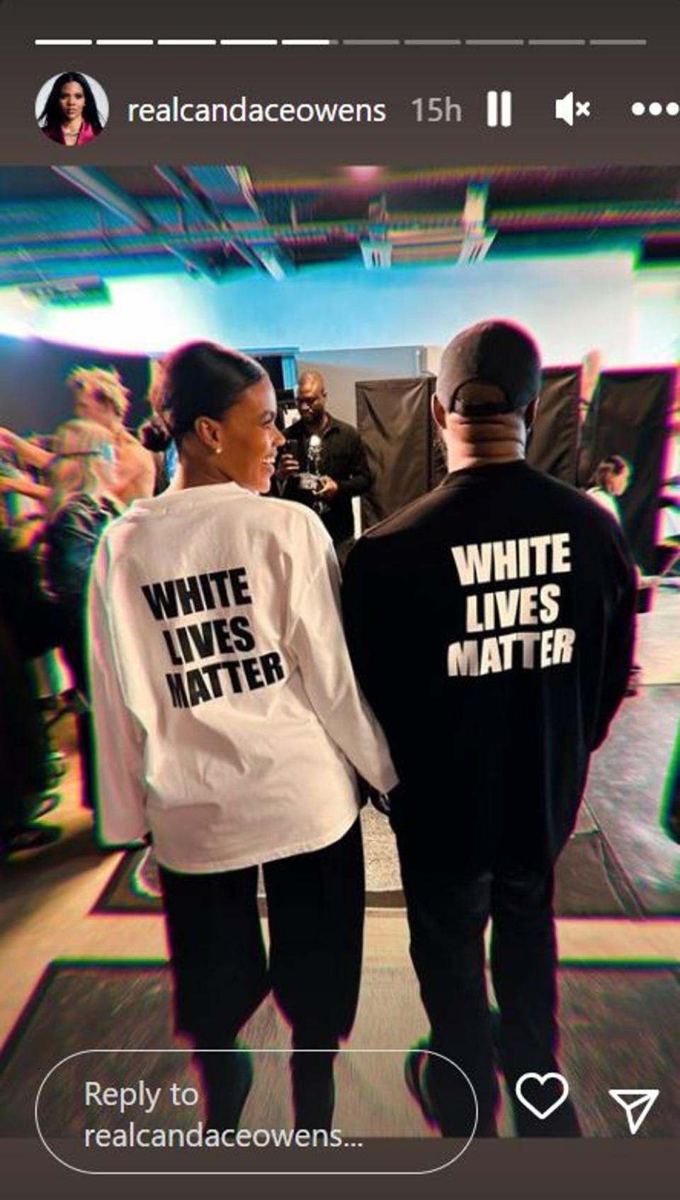 Kanye West posed with Black commentator Candace Owens who wore the same shirt as him in white (Candace Owens)