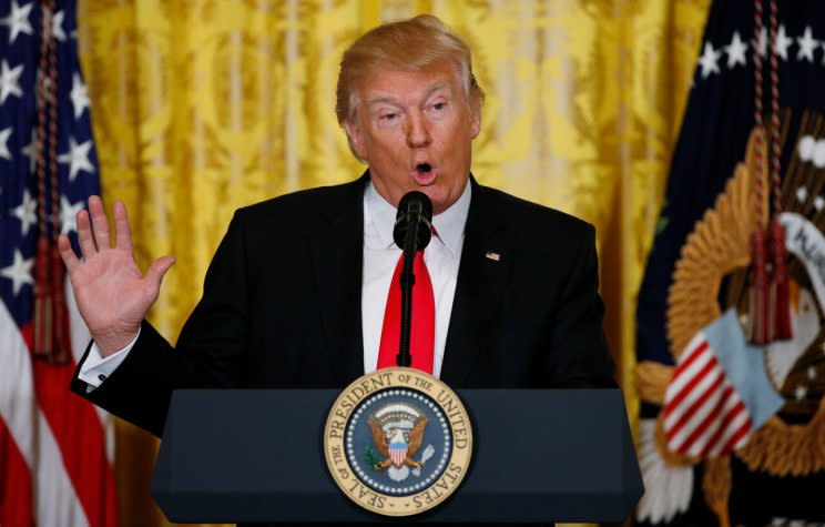 U.S. President Donald Trump speaks during a news conference at the White House in Washington, U.S., February 16, 2017. REUTERS/Kevin Lamarque