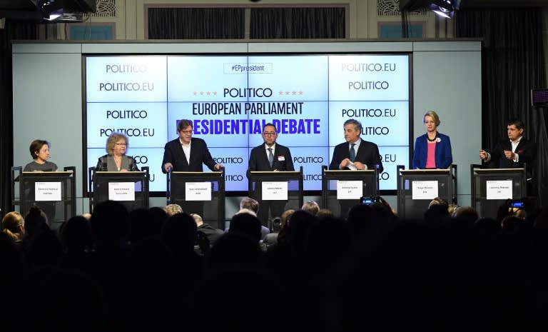 European Parliament's presidential candidates attend a debate in Brussels, on January 11, 2017