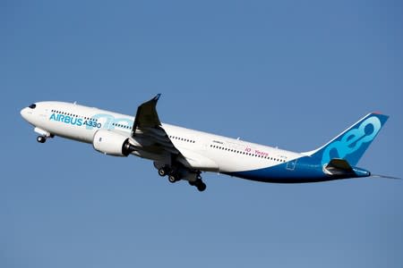 FILE PHOTO: An Airbus A330neo aircraft takes off from the Airbus delivery center in Colomiers near Toulouse