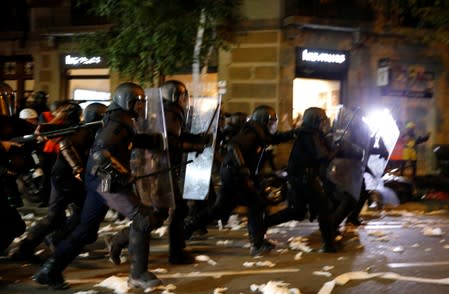 Separatists protest after a verdict in a trial over a banned Catalonia's independence referendum in Barcelona