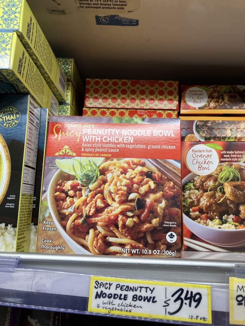 red title on box with picture of peanutty noodle bowl with chicken