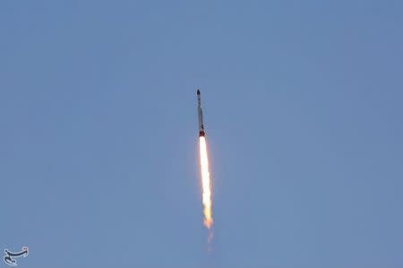 Simorgh rocket is launched and tested at the Imam Khomeini Space Centre, Iran, in this handout photo released by Tasnim News Agency on July 27, 2017. Tasnim News Agency/Handout via REUTERS