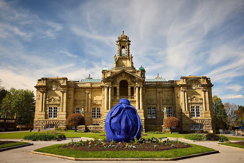 Sculpture "Possession 1" wraps Diana the Huntress statue. Where it Began by Osman Yousefzada, Cartwright Hall Gallery presented by Bradford 2025 UK City of Culture.