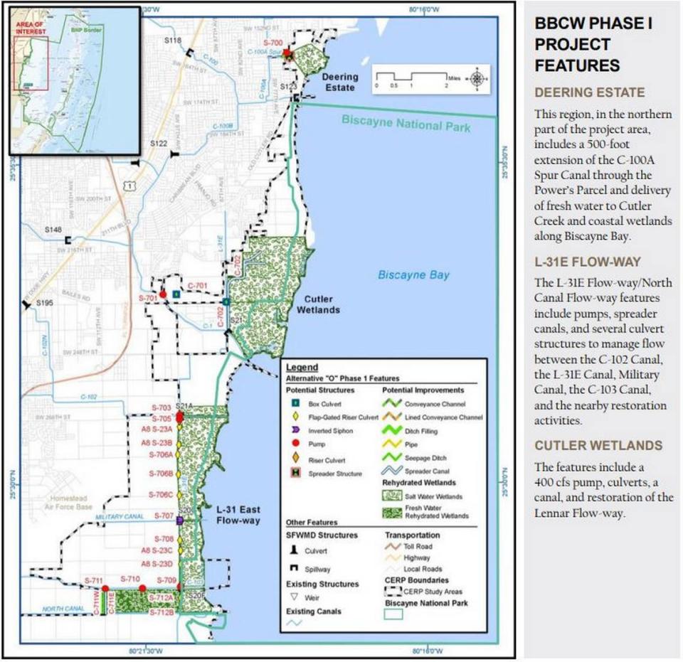 The Biscayne Bay Wetlands restoration project takes place in three area, one near Deering Estate, one near the mouth of Black Point Creek and one near the Homestead Air Reserve Base.