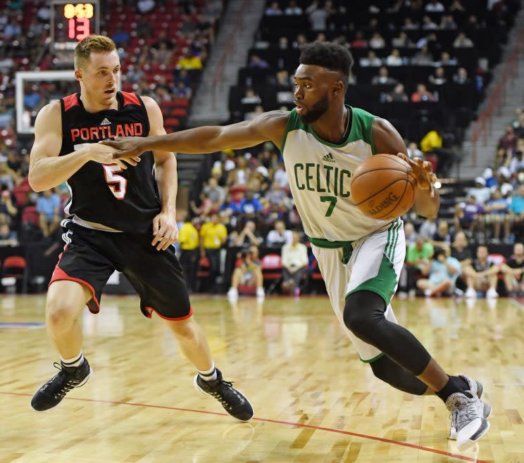 Jaylen Brown showed some promise last season in a limited role with the Celtics. (Getty)