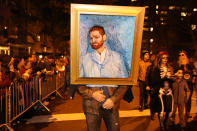 <p>A clever impressionist costume of painter Vincent Van Gogh is seen at the 44th annual Village Halloween Parade in New York City on Oct. 31, 2017. (Photo: Gordon Donovan/Yahoo News) </p>