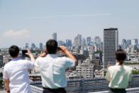 Japan Air Self-Defense Force stages a flyover to salute the medical workers at the frontline of the fight against the coronavirus disease (COVID-19), in Tokyo