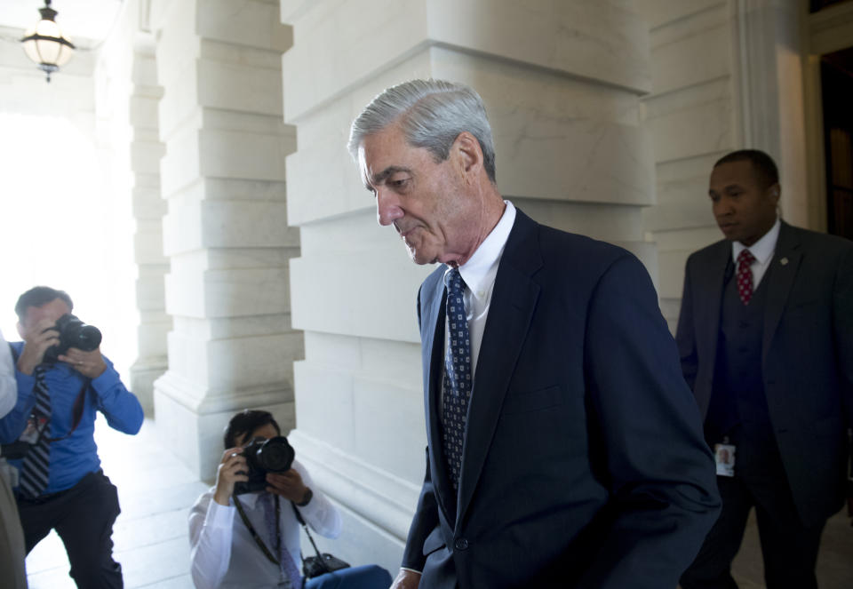 Robert Mueller leaves following a meeting with members of the U.S. Senate Judiciary Committee at the U.S. Capitol in Washington, D.C., on June 21, 2017. | Saul Loeb—AFP/Getty Images