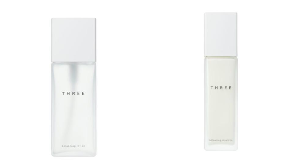 ▲THREE 平衡水凝露R 140ml NT$2,200；THREE 平衡水凝乳R 100ml NT$2,550。（圖／THREE ）