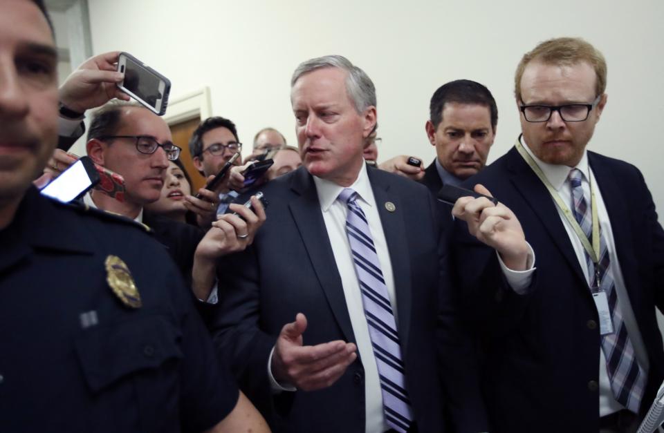 House Freedom Caucus Chairman Rep. Mark Meadows, R-N.C. speaks with the media on Capitol Hill in Washington, Thursday, March 23, 2017, following a Freedom Caucus meeting. (Photo: Alex Brandon/AP)