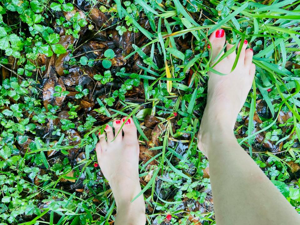 An effective way of ending your day towards sleeping better is to walk barefoot while being aware of your breath .