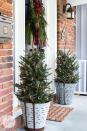 <p>Who says Christmas trees should be reserved for December 25? Not us. Place mini trees in galvanized planters and stick them outside your front door for a beautiful outdoor display. </p><p><em><a href="https://www.onsuttonplace.com/festive-frugal-christmas-porch-decor/" rel="nofollow noopener" target="_blank" data-ylk="slk:See more at On Sutton Place »;elm:context_link;itc:0;sec:content-canvas" class="link ">See more at On Sutton Place »</a></em></p>