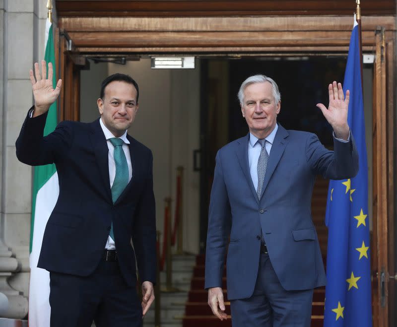 Taoiseach (Prime Minister) Leo Varadkar greets Michel Barnier at Government Buildings in Dublin