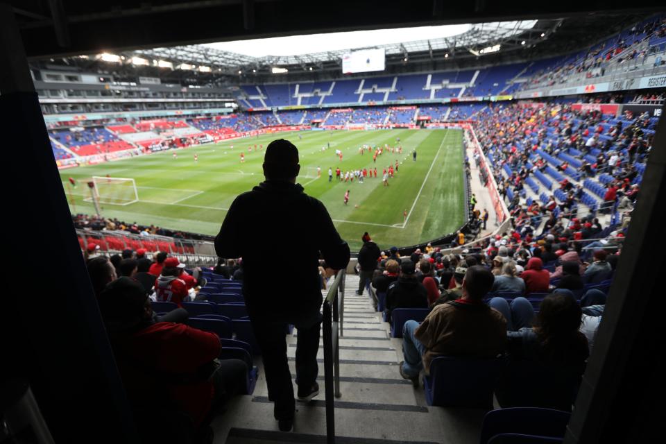 A fan is shown during halftime at Red Bull Arena. Sunday, March 20, 2022