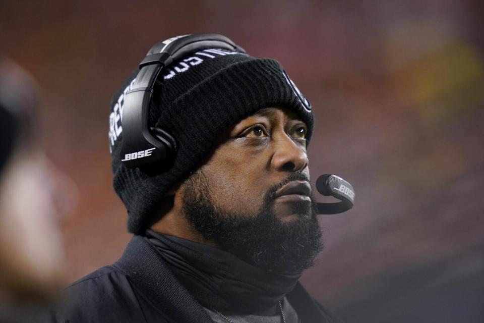 Pittsburgh Steelers head coach Mike Tomlin watches from the sideline.