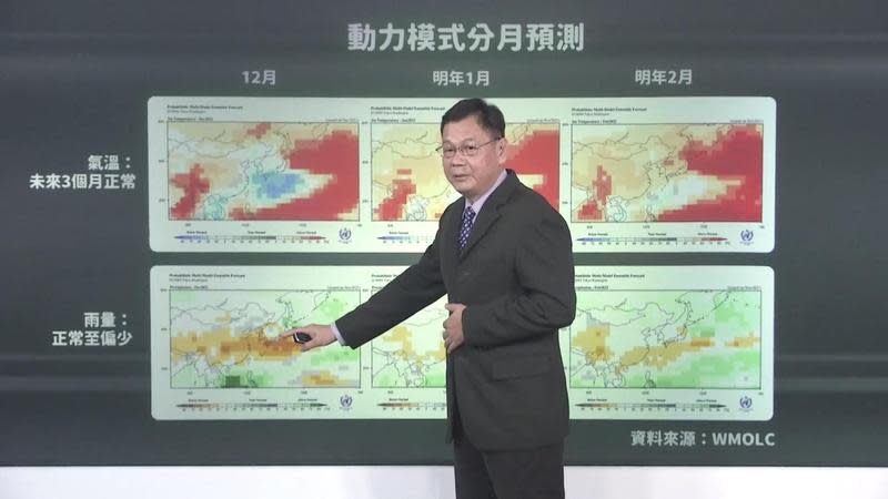 氣象預報中心主任呂國臣說明今年冬天天氣展望。（翻攝自報天氣-中央氣象局臉書）