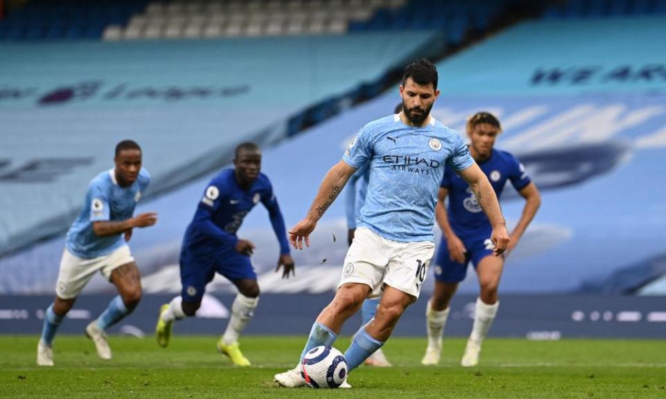 Sergio Agüero attempts a Panenka against Chelsea