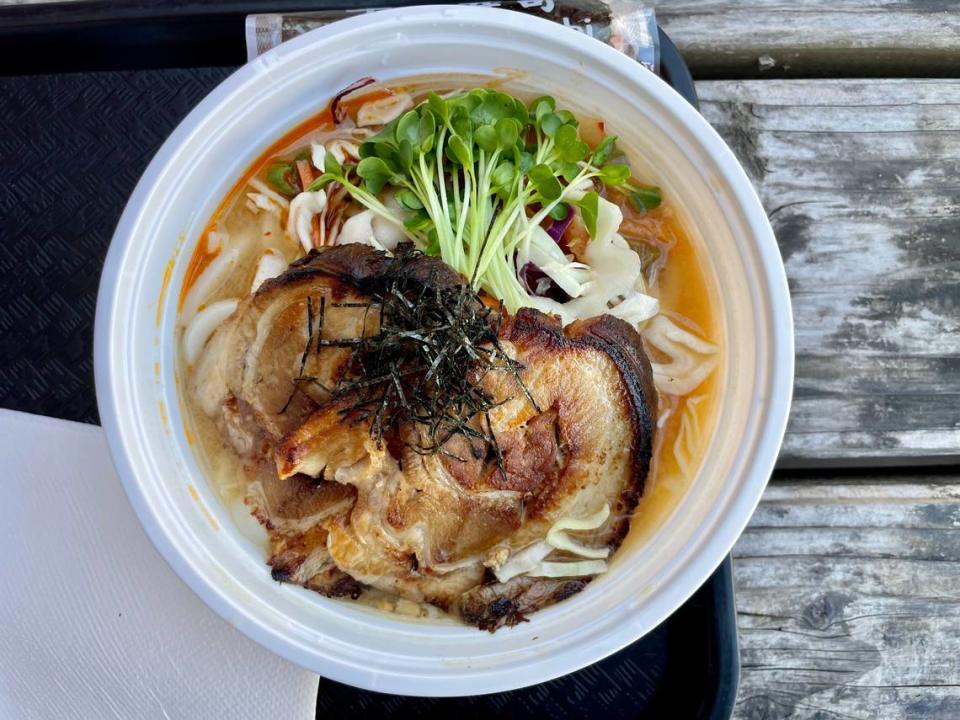 Fish Face Poke Bar also makes soups such as the tan tan miso udon.