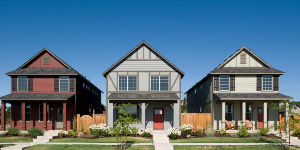 A row of three houses.