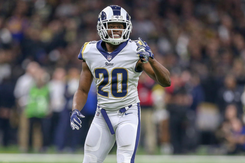 NEW ORLEANS, LA - JANUARY 20: Los Angeles Rams free safety Lamarcus Joyner (20) looks for the call from the coach during the NFC Championship Football game between the Los Angeles Rams and the New Orleans Saints on January 20, 2019 at the Mercedes-Benz Superdome in New Orleans, LA. (Photo by Jordon Kelly/Icon Sportswire via Getty Images)